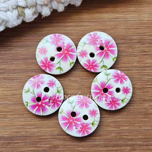 Clearance // FUCHSIA 7 PETALS / Wooden Buttons / 15mm (Set of 6)