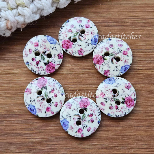 ROSE BLOSSOM / Wooden Buttons / 15mm (Set of 8)