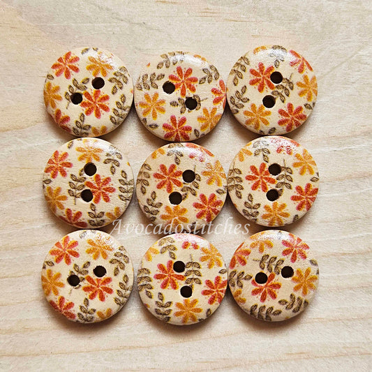 FERN FLOWERS / Wooden Buttons / 15mm (Set of 8)