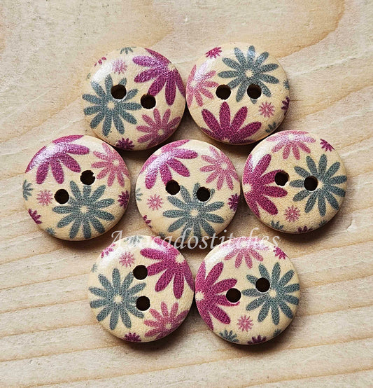 PASTEL MULIPETALS / Wooden Buttons / 15mm (Set of 6)