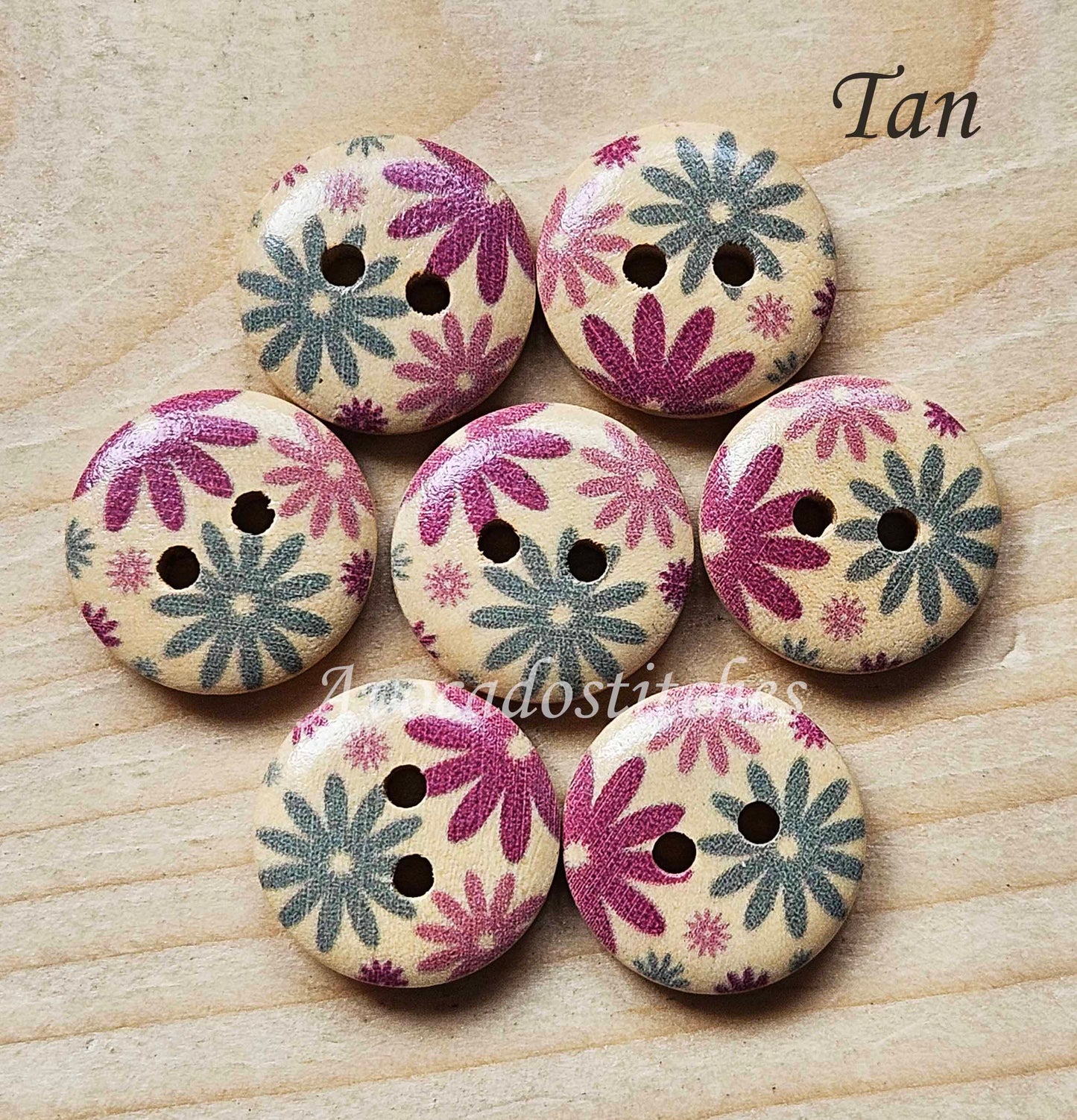 PASTEL MULIPETALS / 15mm - 6 buttons / Wooden Buttons / Sewing Buttons (muliflower series)