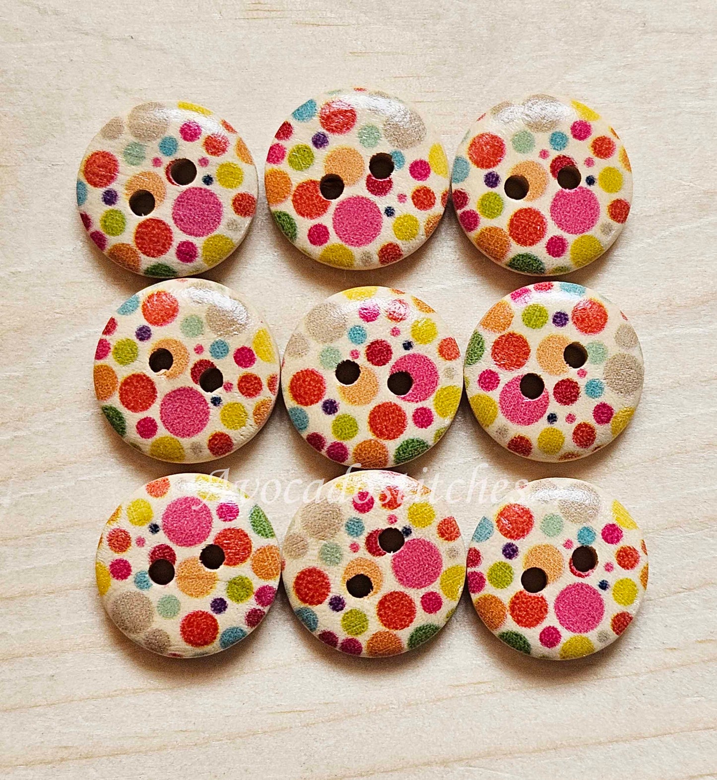 POLKADOTS / 15mm - 6 buttons / Wooden Buttons / Sewing Buttons (muliflower series)
