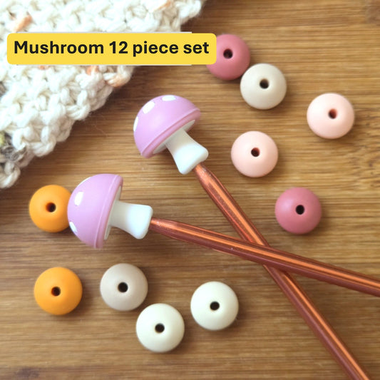 MUSHROOM Stitch Stoppers / Knitting Needle Toppers / Point Protection / Notions (N)