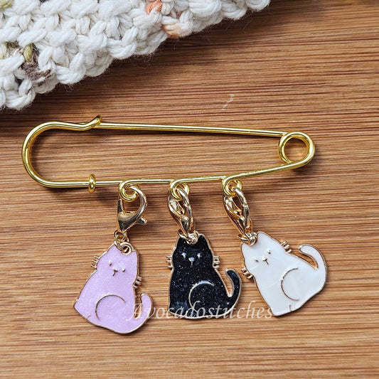 MYSTIC MEOWS – Stitch Marker and Holder Set / Set of 4 / Shawl Scarf Pin Brooch / Knitting Crochet Notion