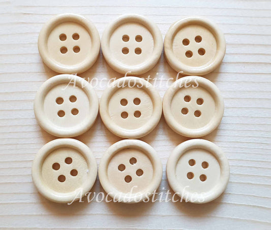 4-HOLE BEIGE CREAM Wooden Buttons / 10-35mm Natural Wood Sewing Buttons
