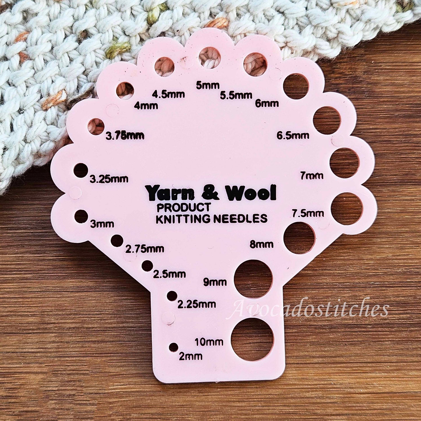 PINK TREE Knitting Needle Gauge / 1 pc / Plastic Knitting Size Gauge / Knitting Notions