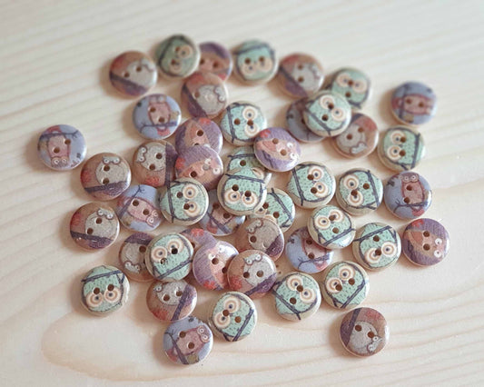 OWL / 15mm / Set of 8 buttons / Wooden Buttons / Sewing Buttons