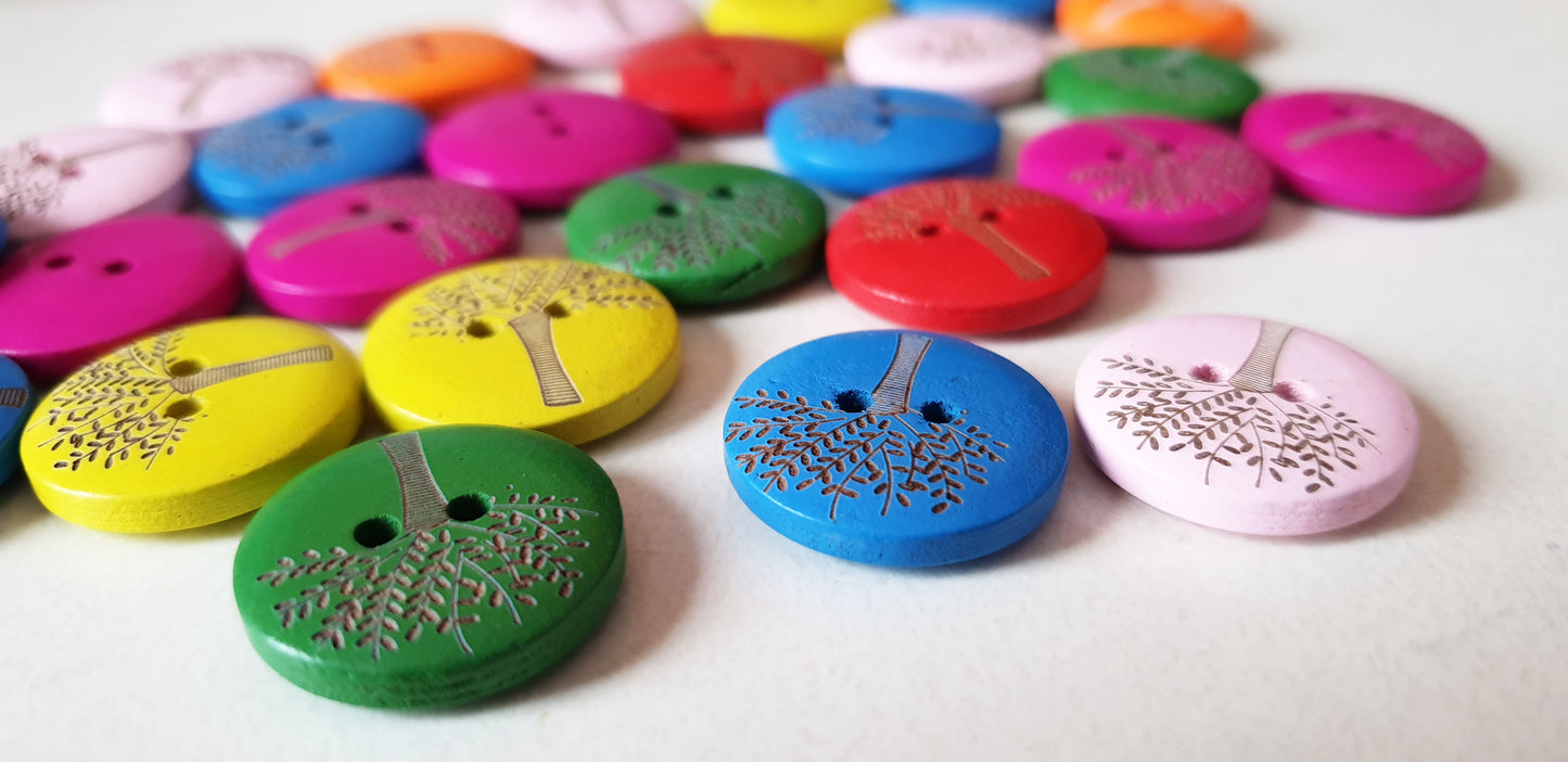 RAINBOW OAK TREE / 20mm / Wooden Buttons / Sewing Buttons