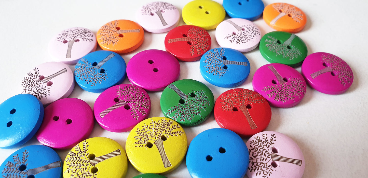 RAINBOW OAK TREE / 20mm / Wooden Buttons / Sewing Buttons