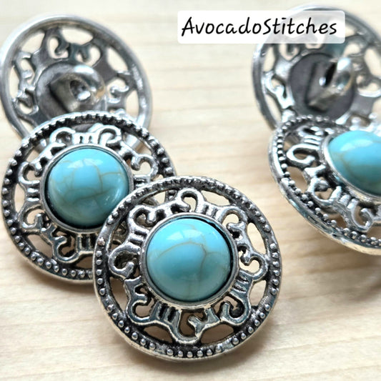 OCEAN RELIC / Turquoise Zinc Alloy Shank Buttons / 18.5mm (Set of 6)