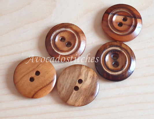 Made in Italy 2-HOLE DOUBLE-EDGE OLIVE BURNED / 20mm / Wooden Buttons / Sewing Buttons