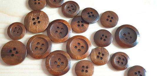 Made in Italy 4-HOLE THICK EDGE WALNUT BROWN / 15mm 20mm / Wooden Buttons / Sewing Buttons