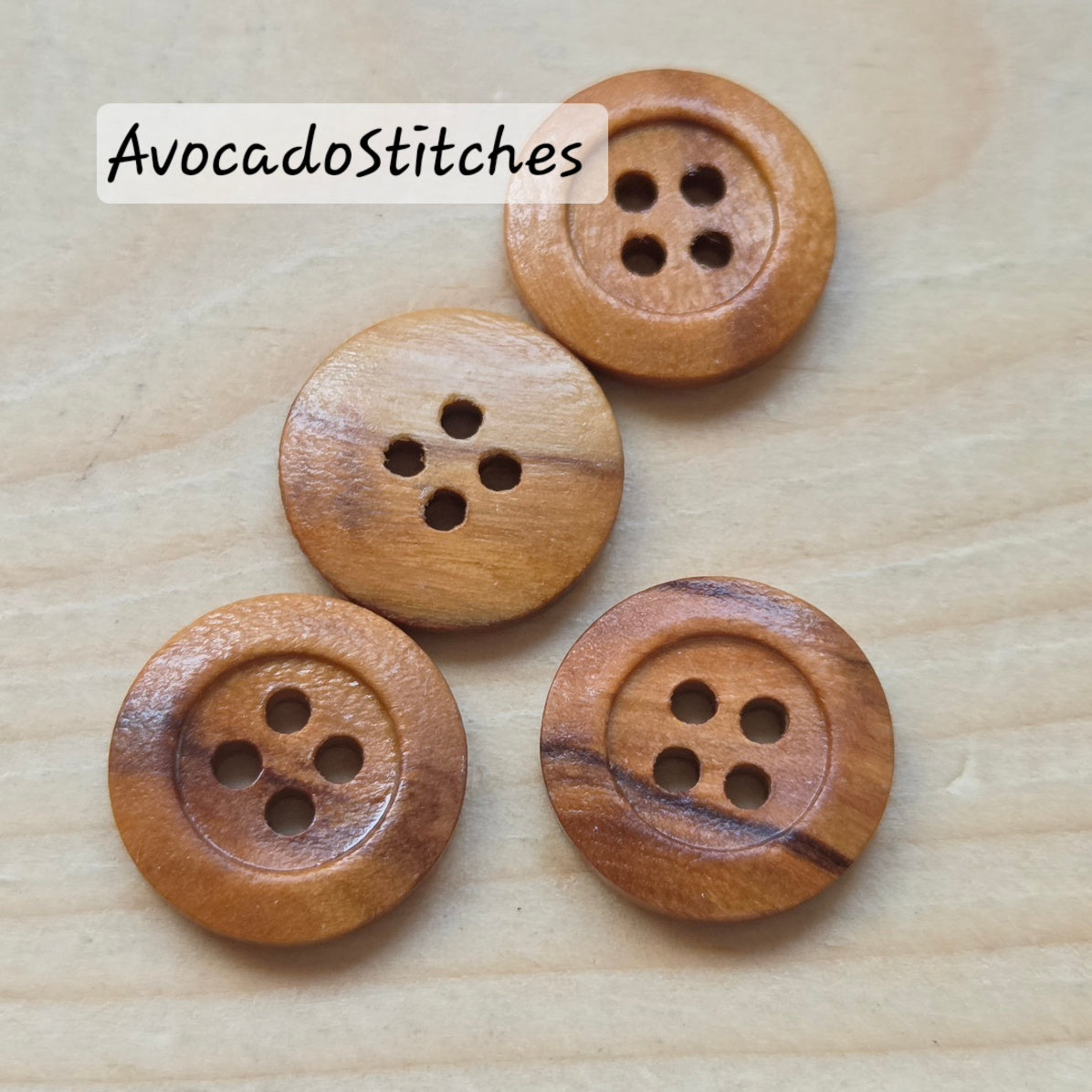 Made in Italy 4-Hole OLIVE / Brown / 15mm - 4 buttons / Wooden Buttons / Sewing Buttons