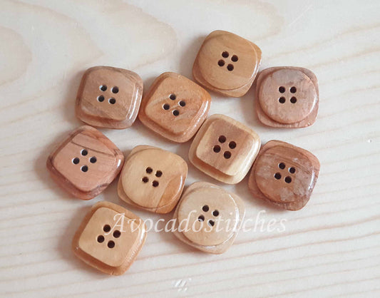 Made in Italy 4-HOLE OLIVE SQUARE / 25mm / Set of 4 buttons / Wooden Buttons / Sewing Buttons