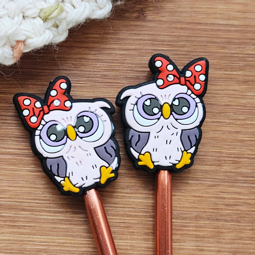Clearance // OWLIE BELLE STITCH STOPPERS / Set of 2 / Knitting Needle Toppers / Notions