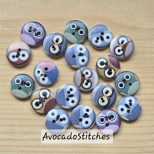 OWLY EYES / 15mm - 8 buttons / Wooden Buttons / Sewing Buttons
