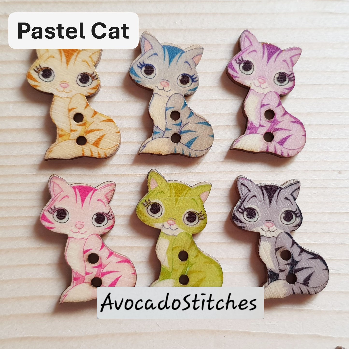 Clearance // PASTEL CAT / 8 buttons / Wooden Buttons / Sewing Buttons