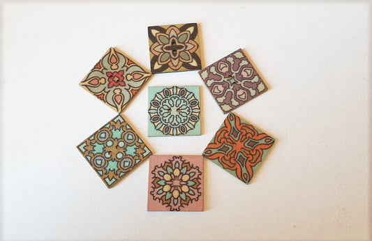 PASTEL MANDALA TILE / 25*25mm / 8 buttons / Wooden Buttons / Sewing Buttons