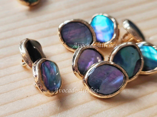 PAUA / 10.5*13mm / Set of 4 buttons / Seashell Metal Shank Buttons / Small Shell Buttons / Sewing Buttons