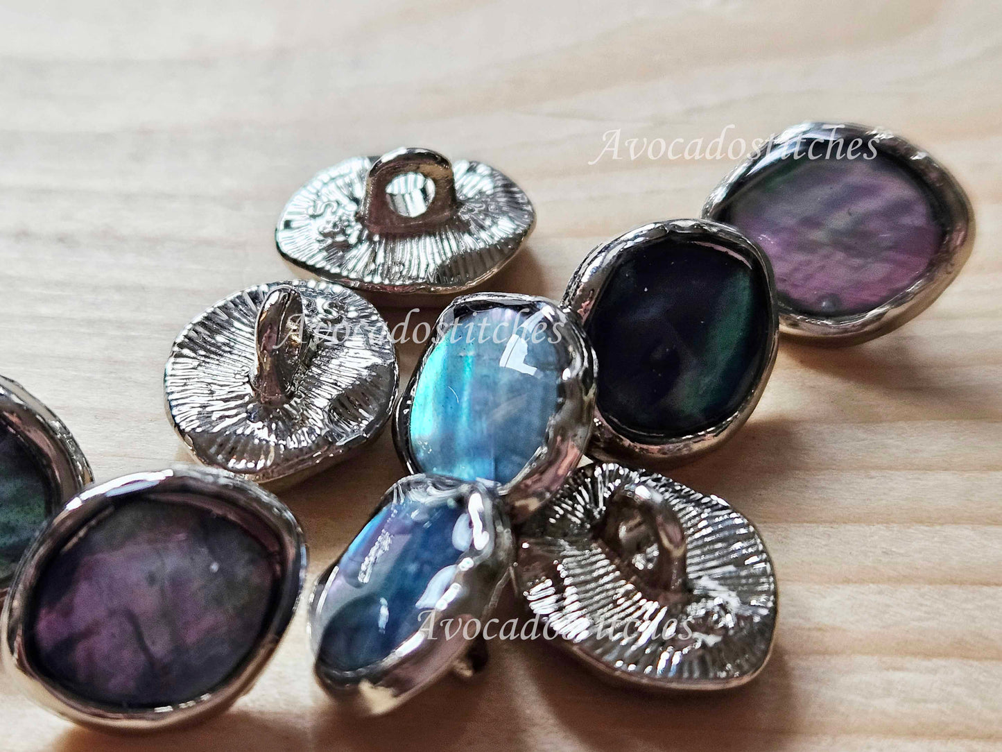 PAUA / 10.5*13mm / Set of 4 buttons / Seashell Metal Shank Buttons / Small Shell Buttons / Sewing Buttons