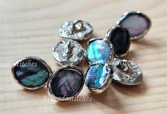 Clearance // PAUA SHANK / Shank Seashell Metal Buttons / 10.5x13mm (Set of 4)