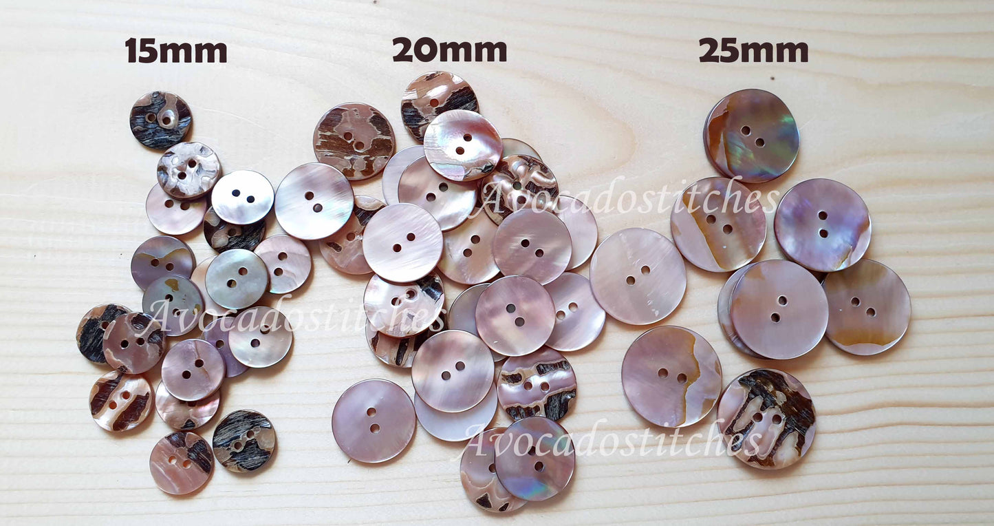 2-HOLE PEARL PINK SEASHELL BUTTONS / 10-25mm / MOP Shell Buttons / Sewing Buttons