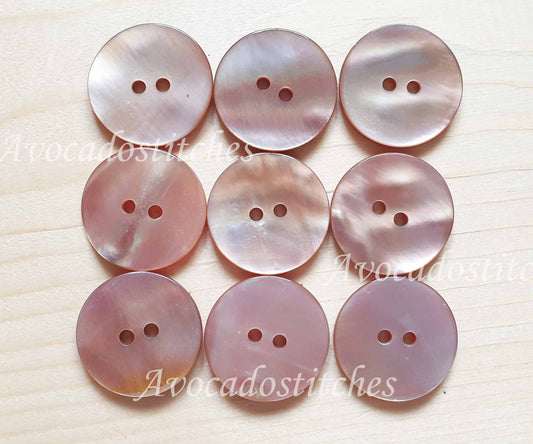 PEARL PINK 2-Hole Buttons — Natural MOP Shell Sewing Buttons 10-25mm (Set of 6)