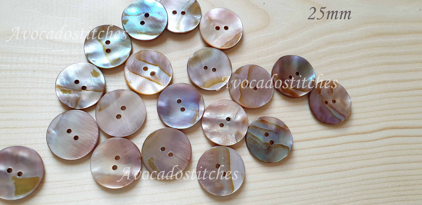 2-HOLE PEARL PINK SEASHELL BUTTONS / 10-25mm / MOP Shell Buttons / Sewing Buttons