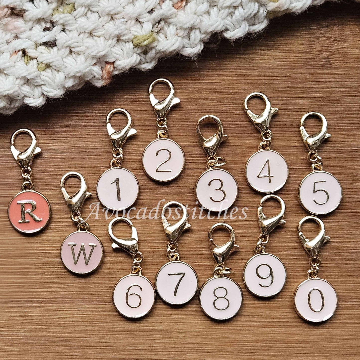 PINK & CORAL MINDFUL Stitch Marker Set / 12pcs / Numbered, Right Side or Left Side Stitch Markers / Crochet Knitting Notions
