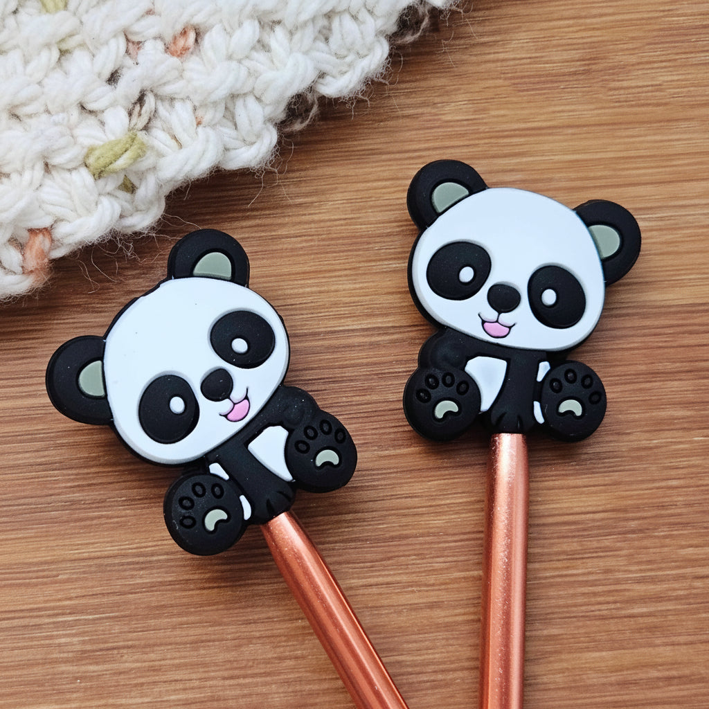 PANDA STITCH STOPPERS / Knitting Needle Toppers / Set of 2 / Notions