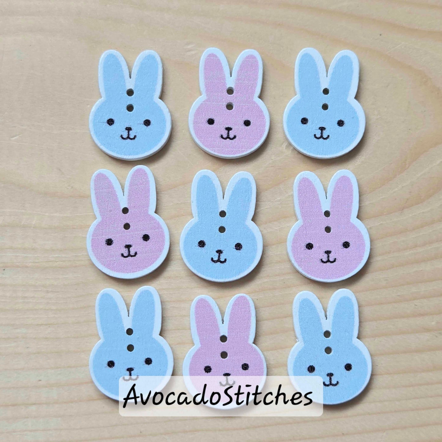 PASTEL BUNNIES / 26*19mm / 8 buttons / Wooden Buttons / Sewing Buttons