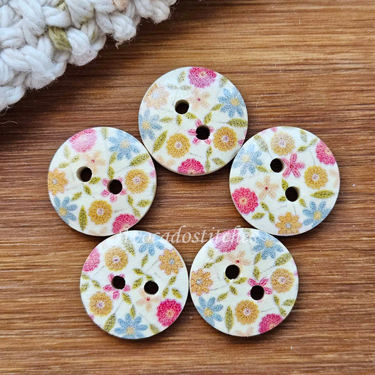 Clearance // PASTEL FLOWER ART / Wooden Buttons / 15mm (Set of 8)