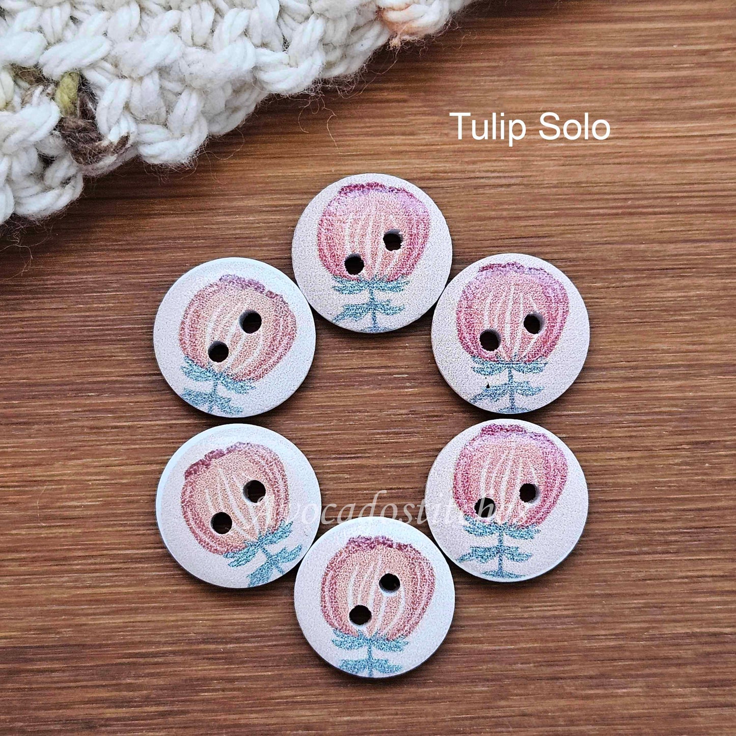 PASTEL FLOWER / 15mm - 6 buttons / Wooden Buttons / Sewing Buttons