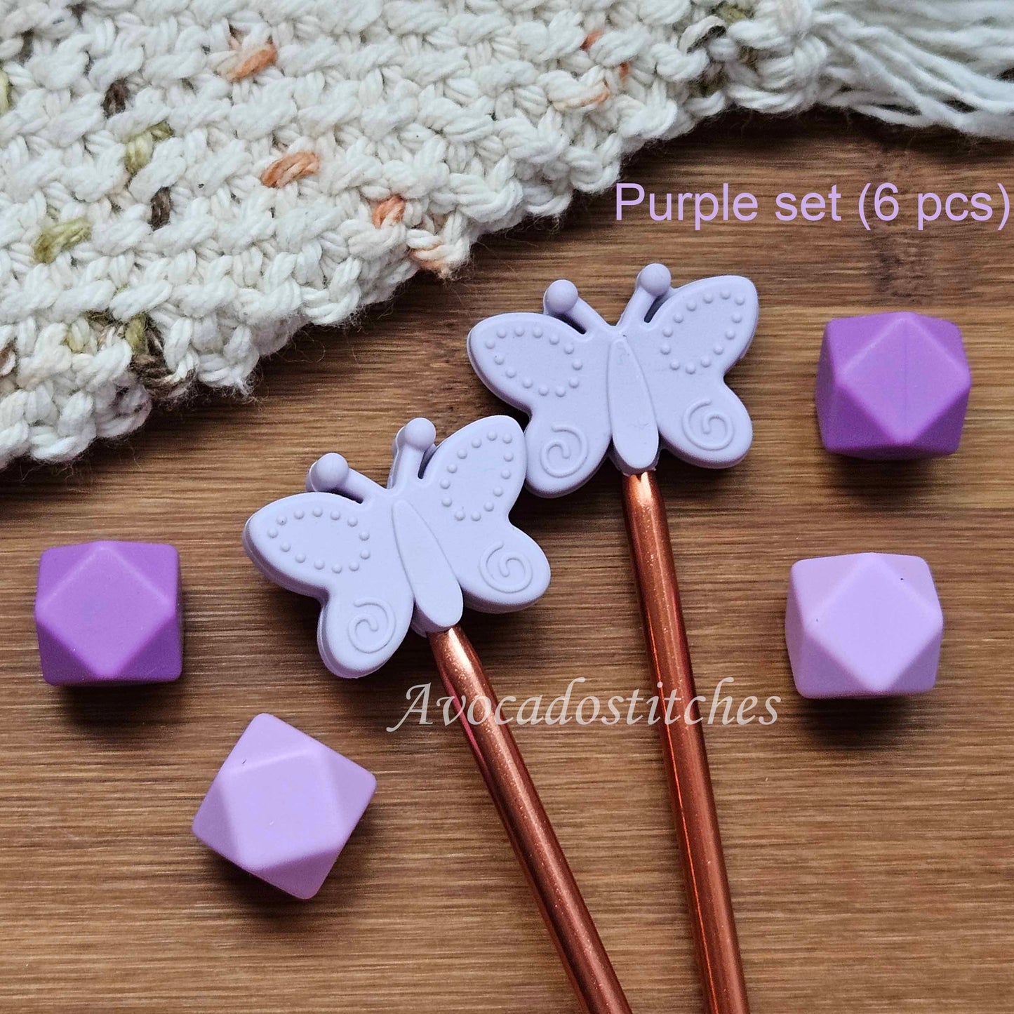 PASTEL BUTTERFLY Knitting Needle Stoppers / Stitch Stoppers / Point Protectors / Knitting Accessories