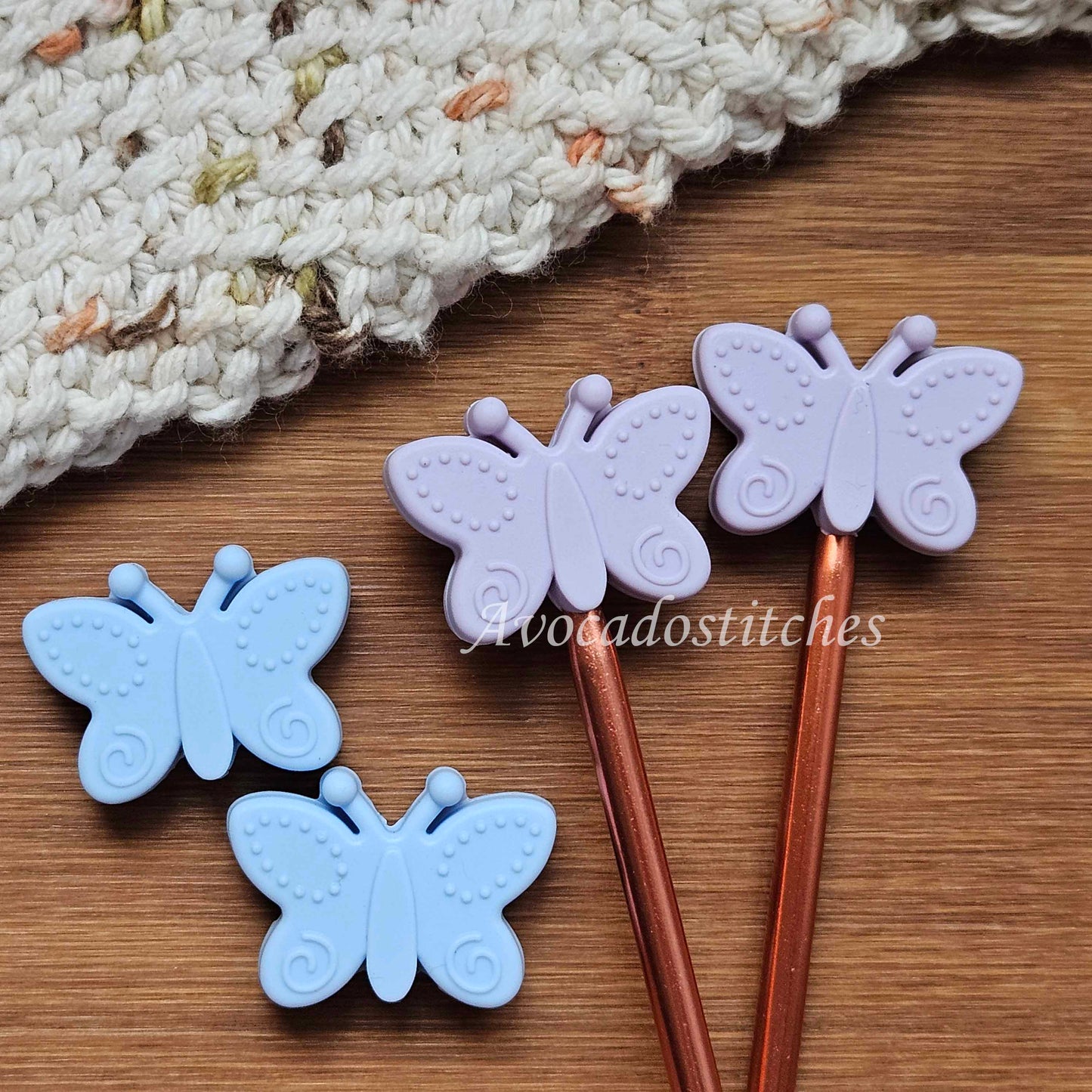 PASTEL BUTTERFLY Knitting Needle Stoppers / Stitch Stoppers / Point Protectors / Knitting Accessories