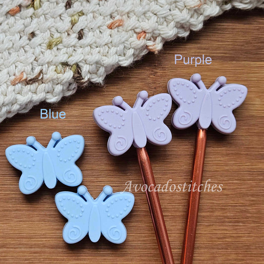 PASTEL BUTTERFLY Knitting Needle Stoppers / Stitch Stoppers / Point Protectors / Knitting Accessories