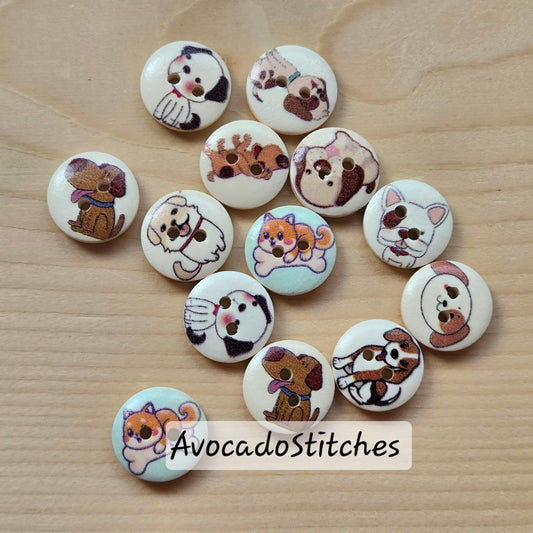 PAWS & WHISKERS / 15mm - 8 buttons / Wooden Buttons / Sewing Buttons