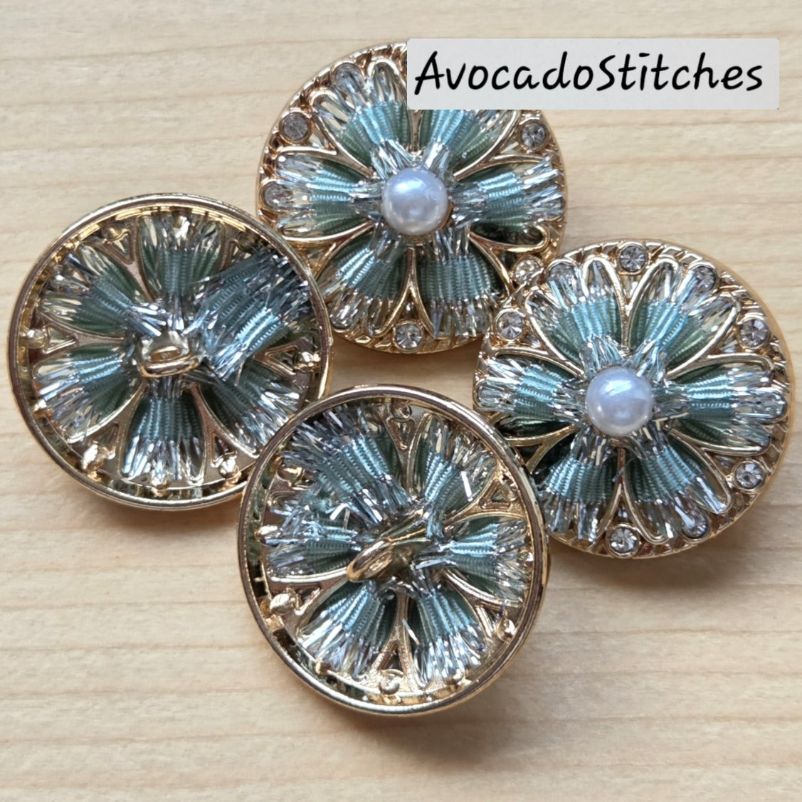PEARL BLOSSOM / 23mm - 2 buttons / Metal Shank with Imitation Pearls Buttons / Sewing Buttons