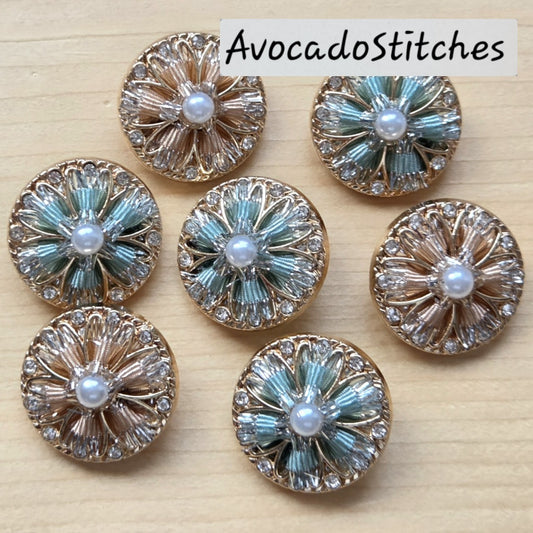 PEARL BLOSSOM / 23mm - 2 buttons / Metal Shank with Imitation Pearls Buttons / Sewing Buttons