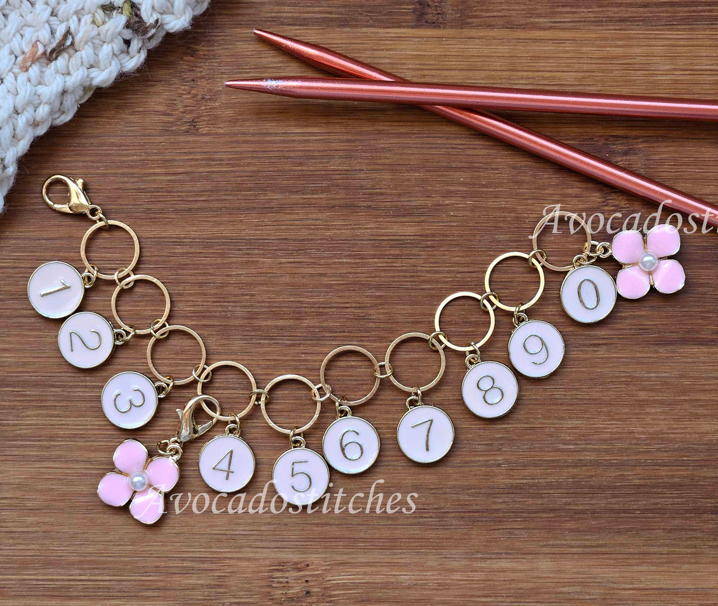 PINK DAISY Progress Keeper Chain / Numbered Stitch Markers Chain / Row Counter Chain / Knitting Stitch Markers / Notions