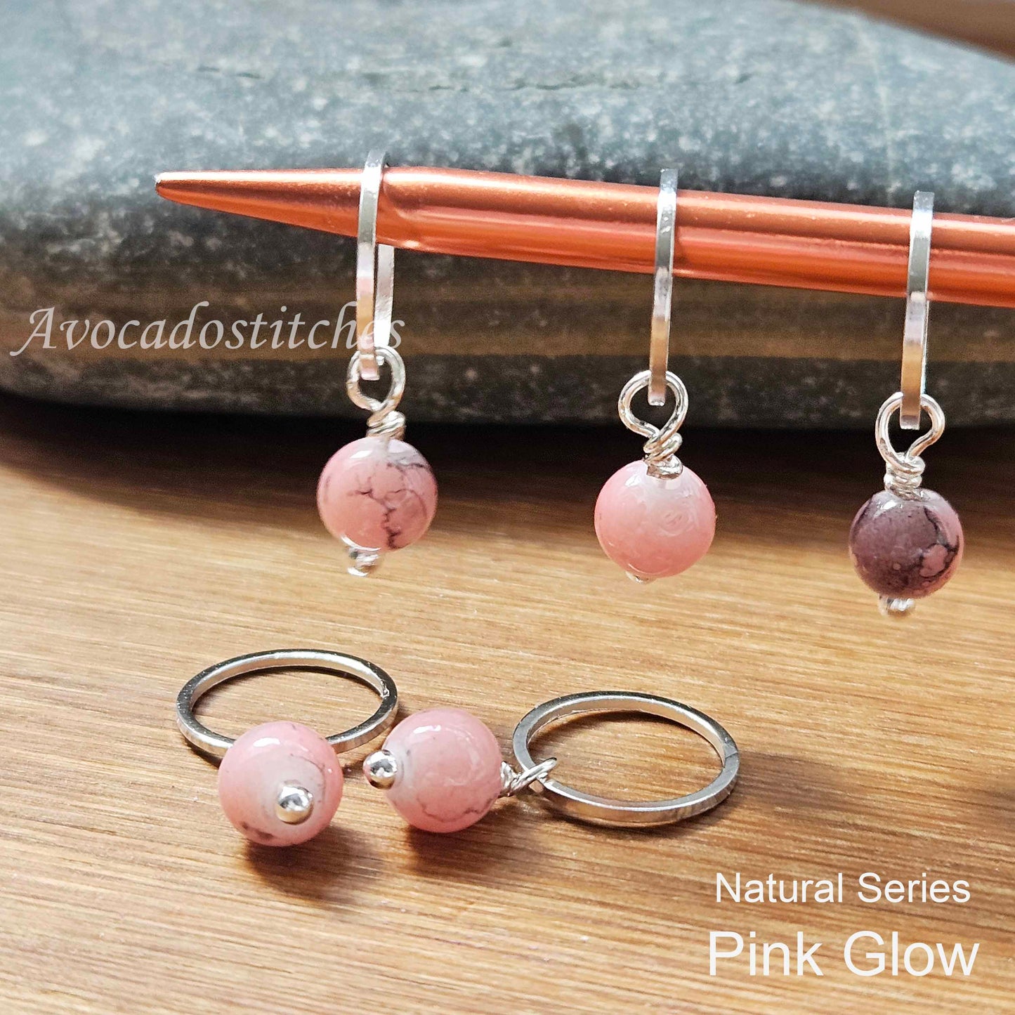 PINK GLOW (Glass Stones) - 5 pieces / Knitting Crochet Stitch Markers / Notions