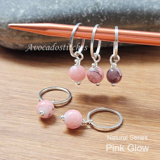 PINK GLOW (Glass Stones) - 5 pieces / Knitting Crochet Stitch Markers / Notions