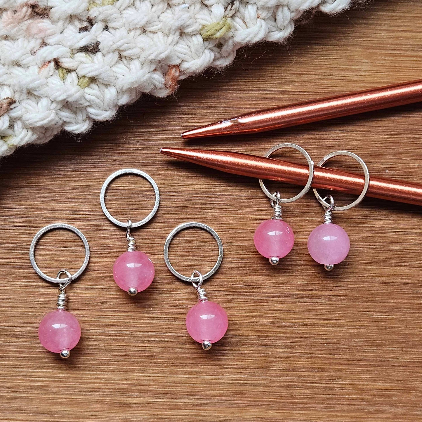 PINK LADY (Natural Stones) - 5 pieces / Knitting Crochet Stitch Markers / Notions