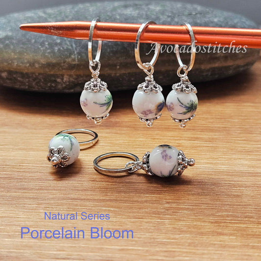 PORCELAIN BLOOM (Ceramic Stones) - 5 pieces / Knitting Crochet Stitch Markers / Notions