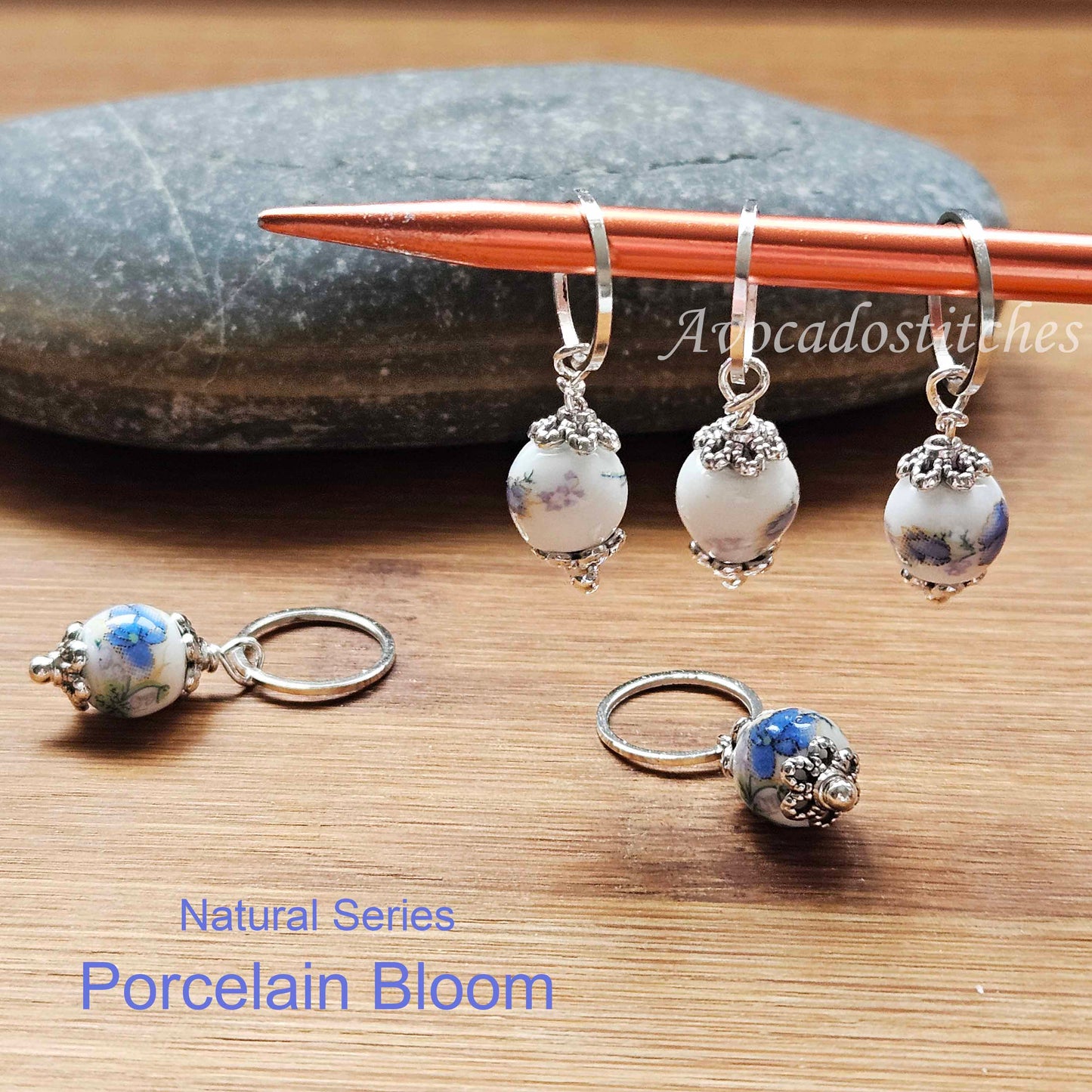 PORCELAIN BLOOM (Ceramic Stones) - 5 pieces / Knitting Crochet Stitch Markers / Notions