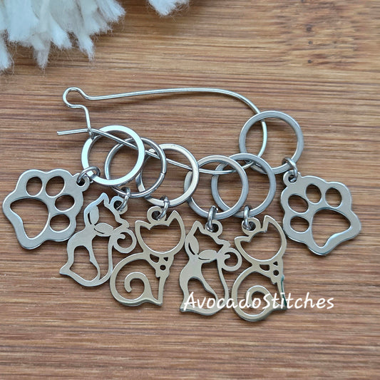 PURRFECT PAIR (6 pieces) - Stainless Steel Series / Knitting Crochet Stitch Markers / Notions