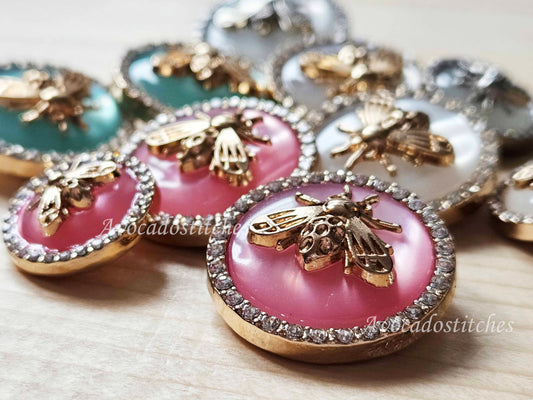 Clearance // QUEEN BEE / Metal Shank Buttons with Rhinestones / 18mm (Set of 4)
