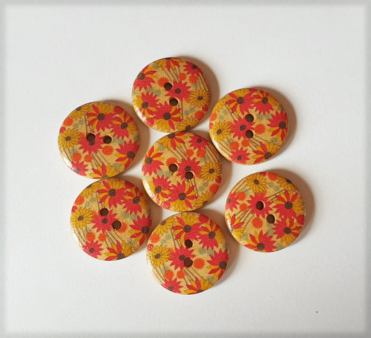 RED-YELLOW CHRYSANTHEMUM / 23mm / Wooden Buttons / Sewing Buttons