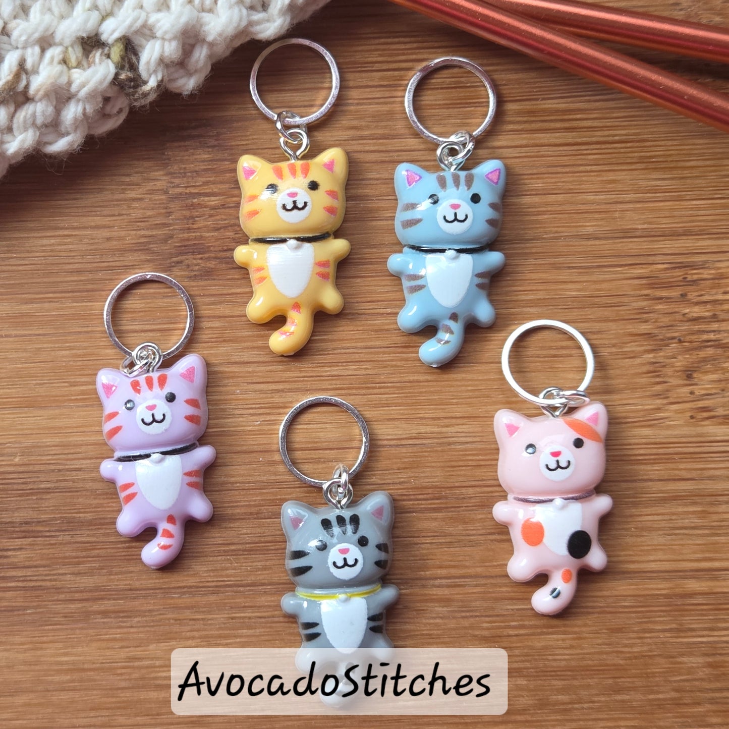 RAINBOW CATS – 5 Pieces / Knitting Crochet Stitch Markers / Notions (#2)