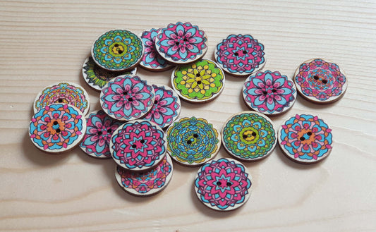 RAINBOW KALEIDOSCOPE / 25mm - 8 buttons / Wooden Buttons / Sewing Buttons